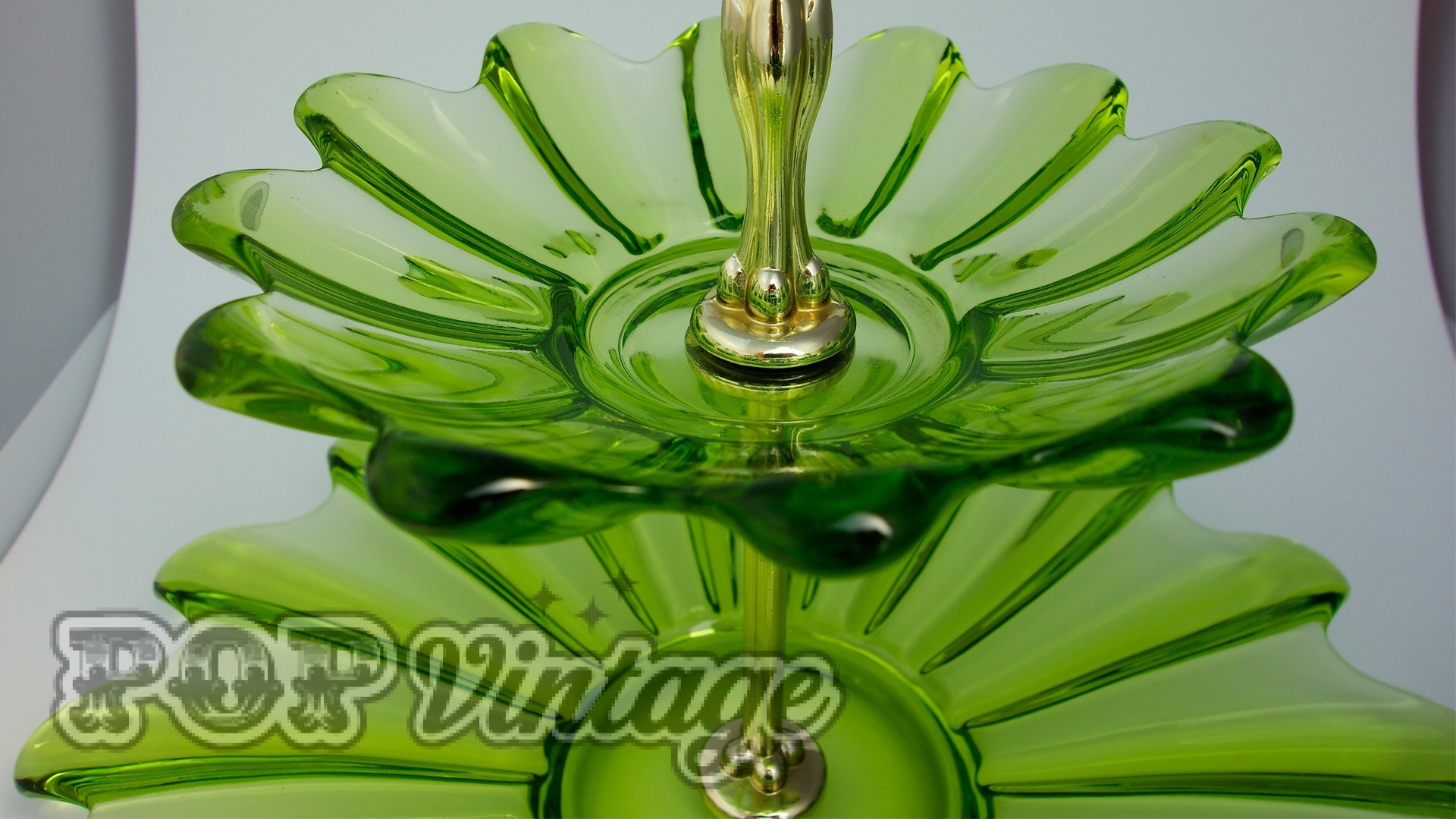 Vintage green glass tiered pasty server