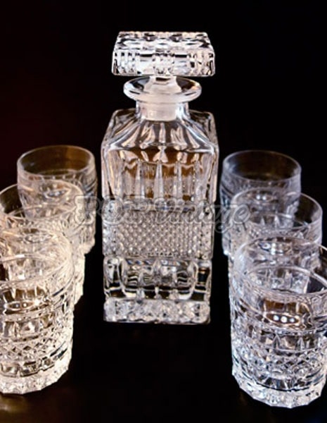 Stunning Square Crystal Decanter with Six Glasses